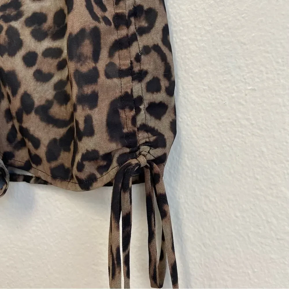 New Aiello by Frankie’s Bikinis Leopard Print Ruched Sheer Shorts Coverup XS